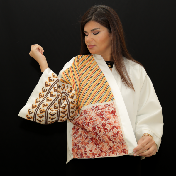 Modern Heritage Kimono Jacket - Amber Geometric Design