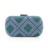 Full front view of the Farah Tatreez rectangular hardcase clutch bag featuring traditional embroidery and silver hardware.